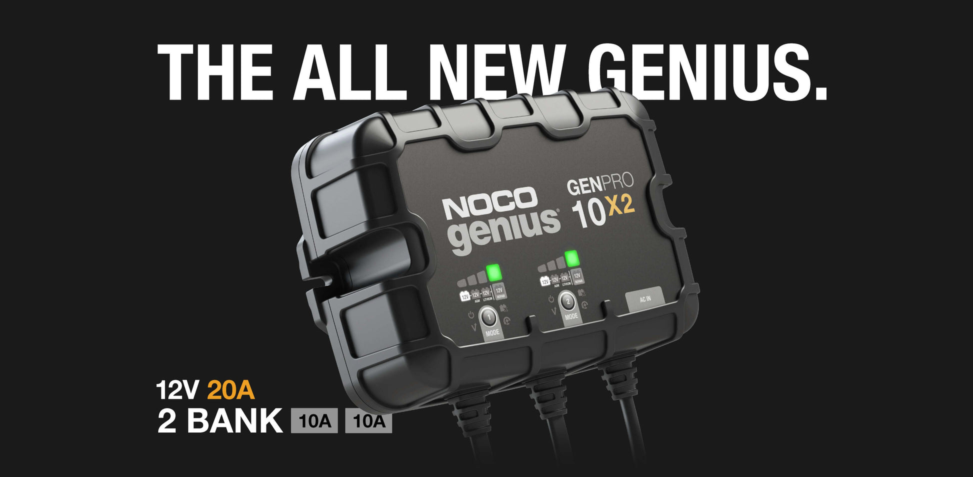 NOCO GENPRO10X2 20A Onboard 2-Bank Battery Charger for Marine and Boat, available at Cabin Depot.