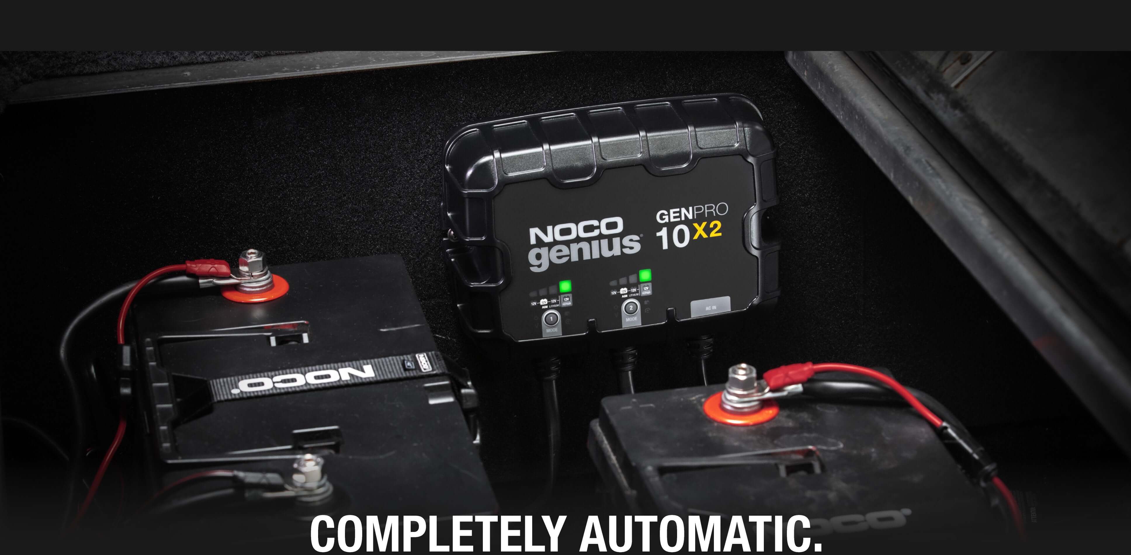 NOCO GENPRO10X2 20A 2-Bank Onboard Battery Charger in marine setup at Cabin Depot.