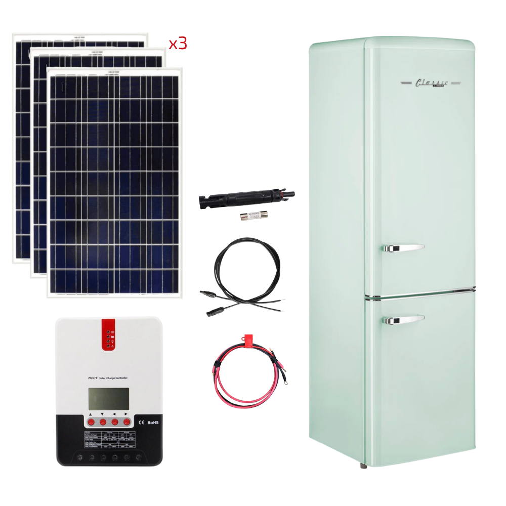 Unique 10 Cu/Ft 12/24V Classic Retro Solar DC Fridge With Freezer Stand-Alone Solar Power System (Système d'énergie solaire autonome 10 Cu/Ft 12/24V)