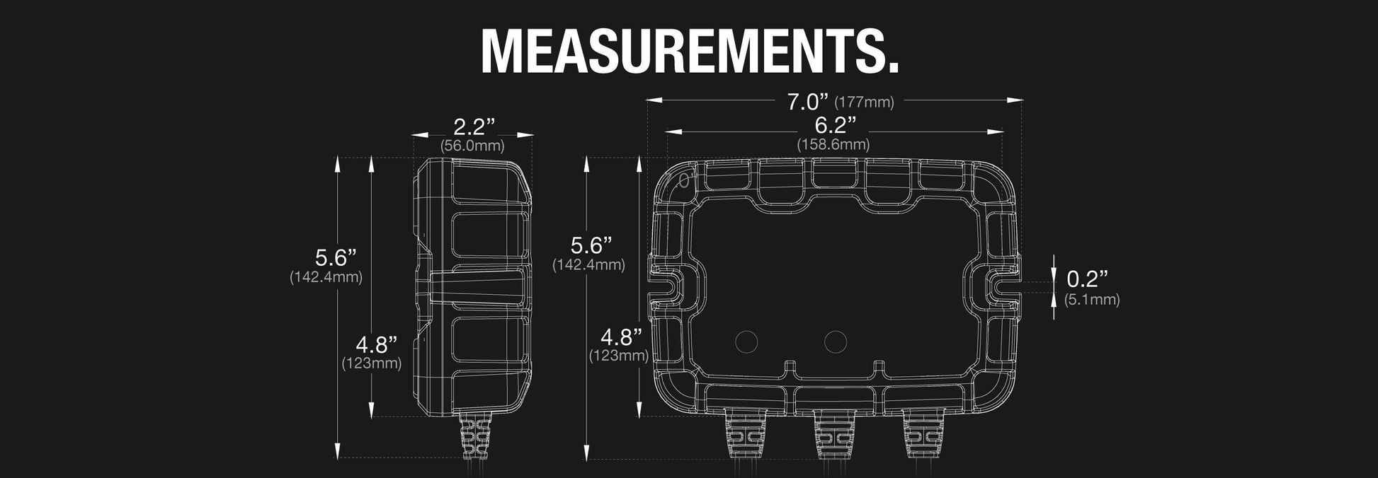 Diagram with measurements for NOCO 10A Onboard Battery Charger GEN5X2. Featuring a compact design, suitable for marine and boat installations.