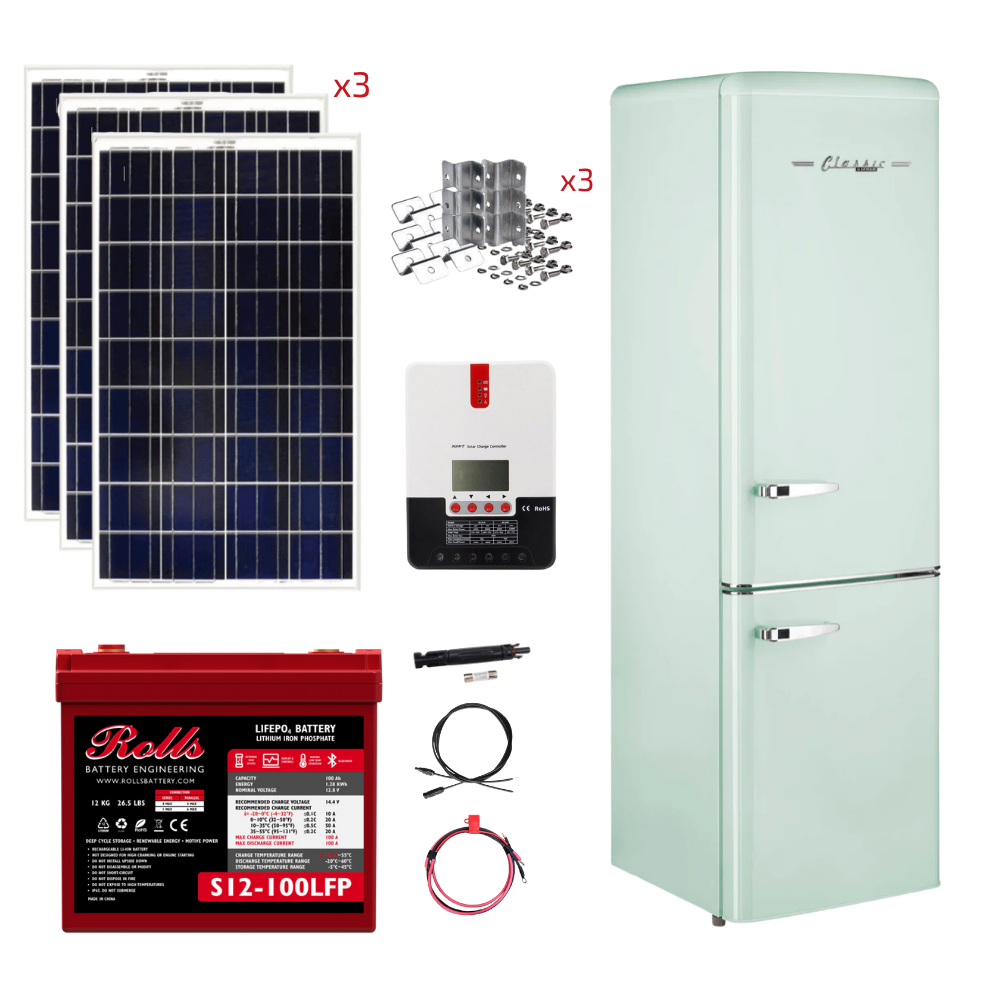 Unique 10 Cu/Ft 12/24V Classic Retro Solar DC Fridge With Freezer Stand-Alone Solar Power System (Système d'énergie solaire autonome 10 Cu/Ft 12/24V)
