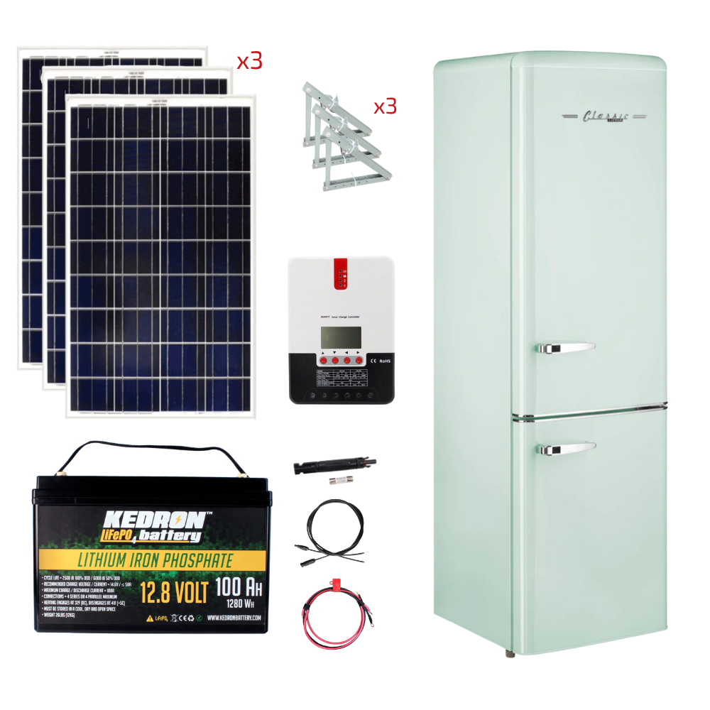 Unique 10 Cu/Ft 12/24V Classic Retro Solar DC Fridge With Freezer Stand-Alone Solar Power System (Système d'énergie solaire autonome 10 Cu/Ft 12/24V)