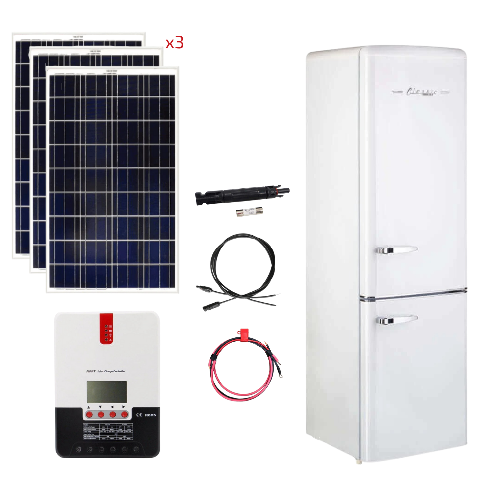 Unique 10 Cu/Ft 12/24V Classic Retro Solar DC Fridge With Freezer Stand-Alone Solar Power System (Système d'énergie solaire autonome 10 Cu/Ft 12/24V)