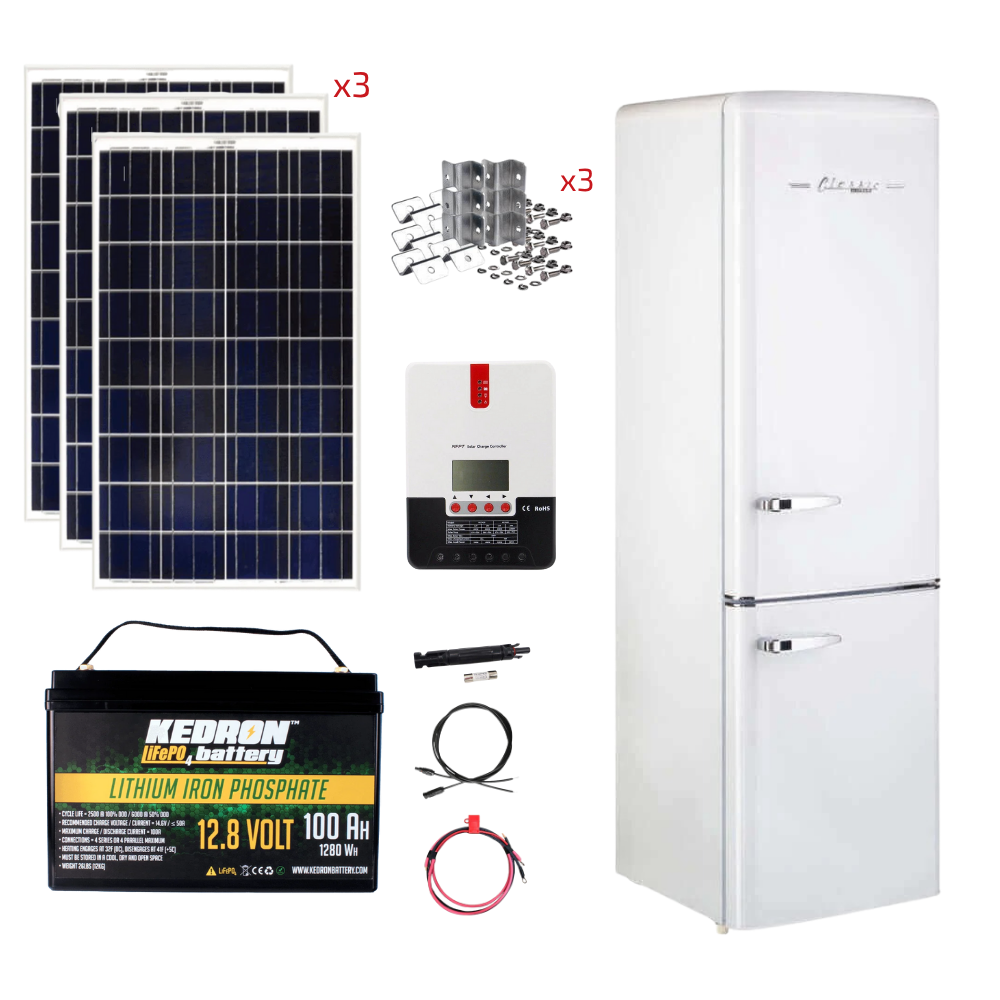 Unique 10 Cu/Ft 12/24V Classic Retro Solar DC Fridge With Freezer Stand-Alone Solar Power System (Système d'énergie solaire autonome 10 Cu/Ft 12/24V)