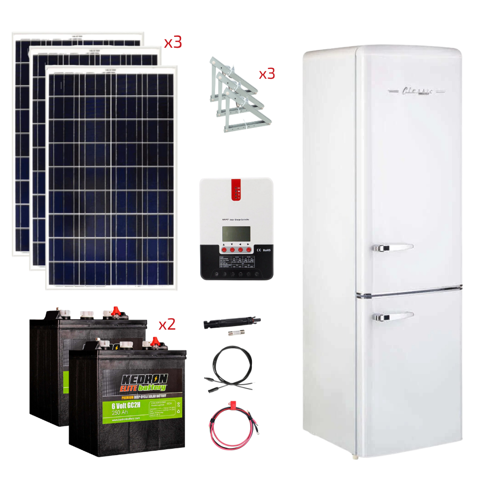 Unique 10 Cu/Ft 12/24V Classic Retro Solar DC Fridge With Freezer Stand-Alone Solar Power System (Système d'énergie solaire autonome 10 Cu/Ft 12/24V)