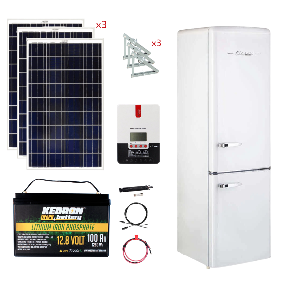 Unique 10 Cu/Ft 12/24V Classic Retro Solar DC Fridge With Freezer Stand-Alone Solar Power System (Système d'énergie solaire autonome 10 Cu/Ft 12/24V)