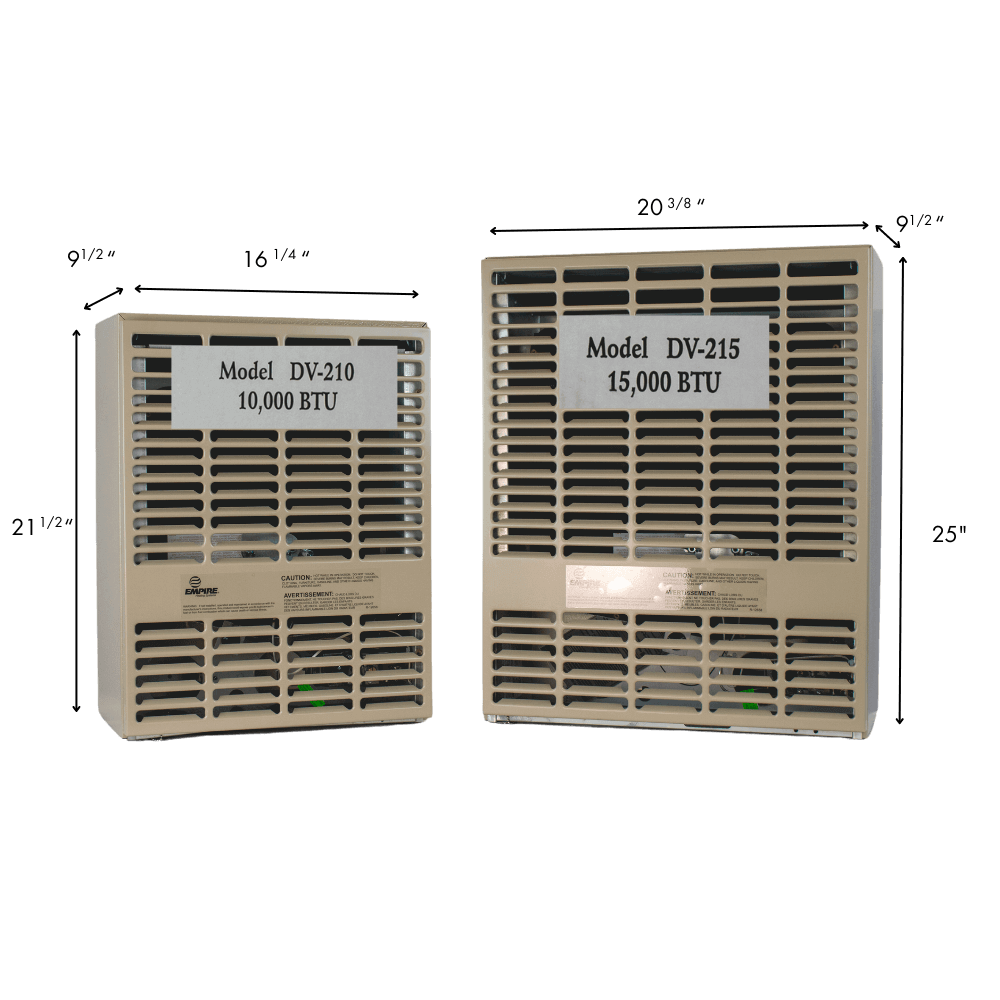 Empire DV215 15,000 BTU Direct Vent Propane Heater, UL Certified, available at Cabin Depot for efficient small space heating.
