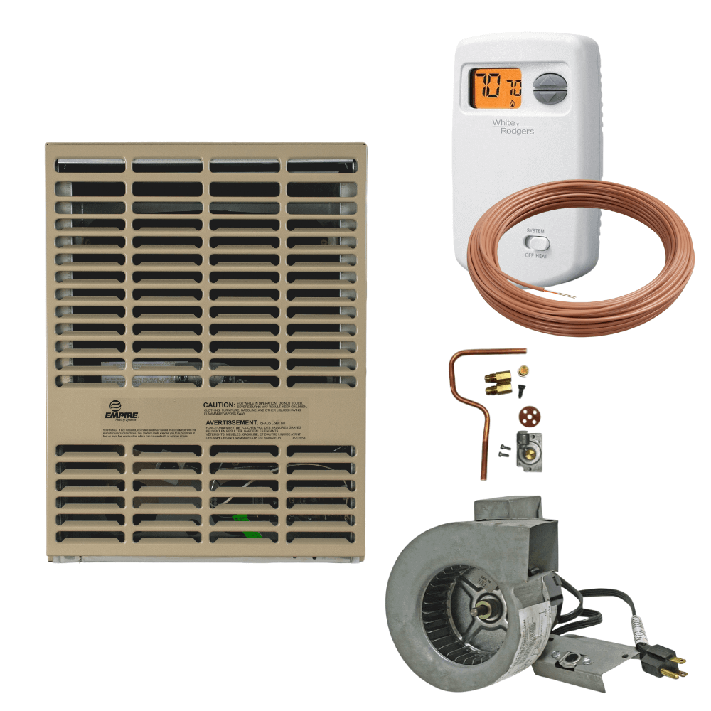 Empire 10,000 BTU Direct Vent Propane Heater with installation kit, optimized for Cabin Depot. Efficient heating solution for small spaces.
