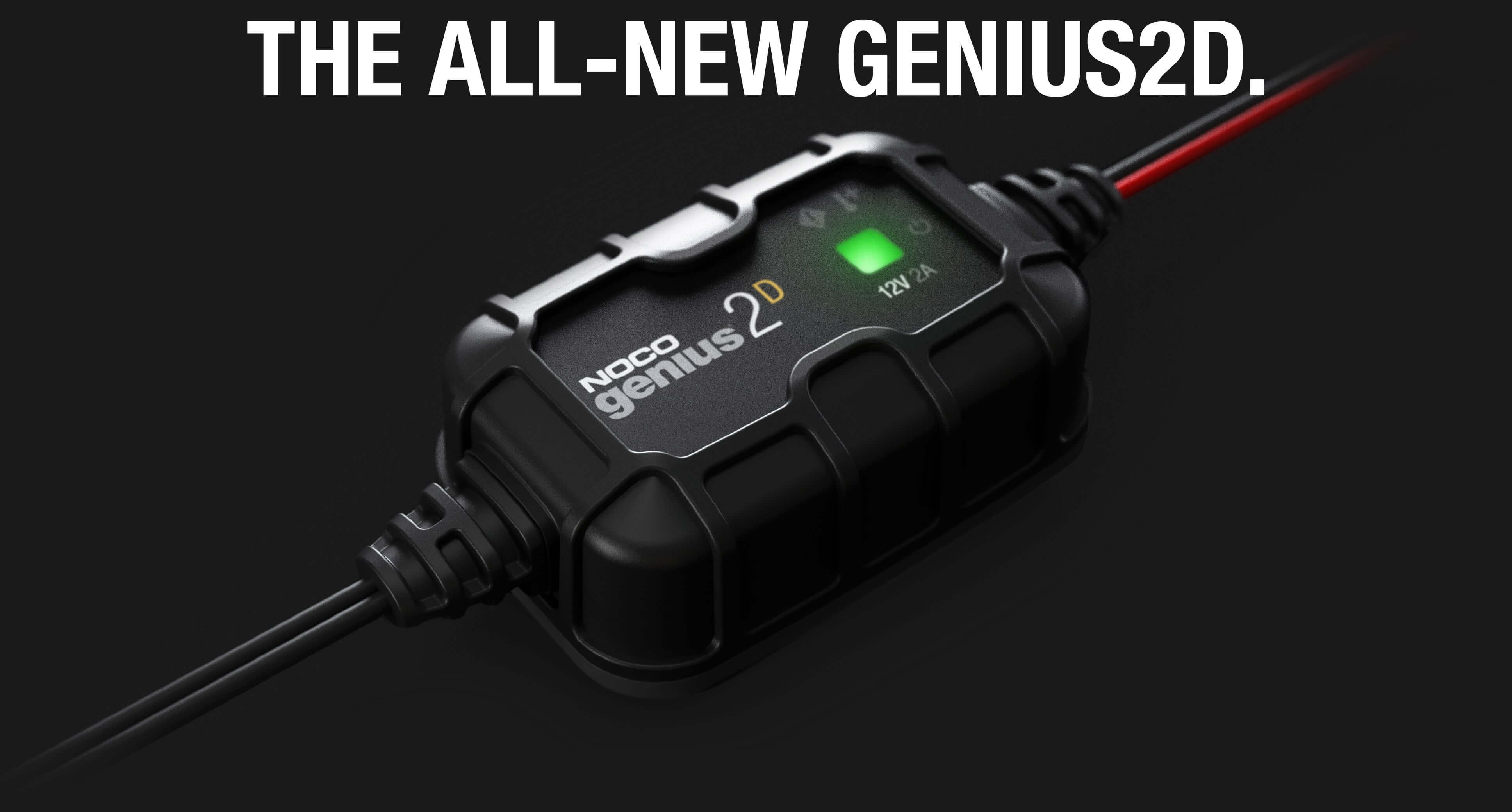 NOCO GENIUS2D 2A direct-mount battery charger, energy-efficient maintainer for 12V batteries, available at Cabin Depot.