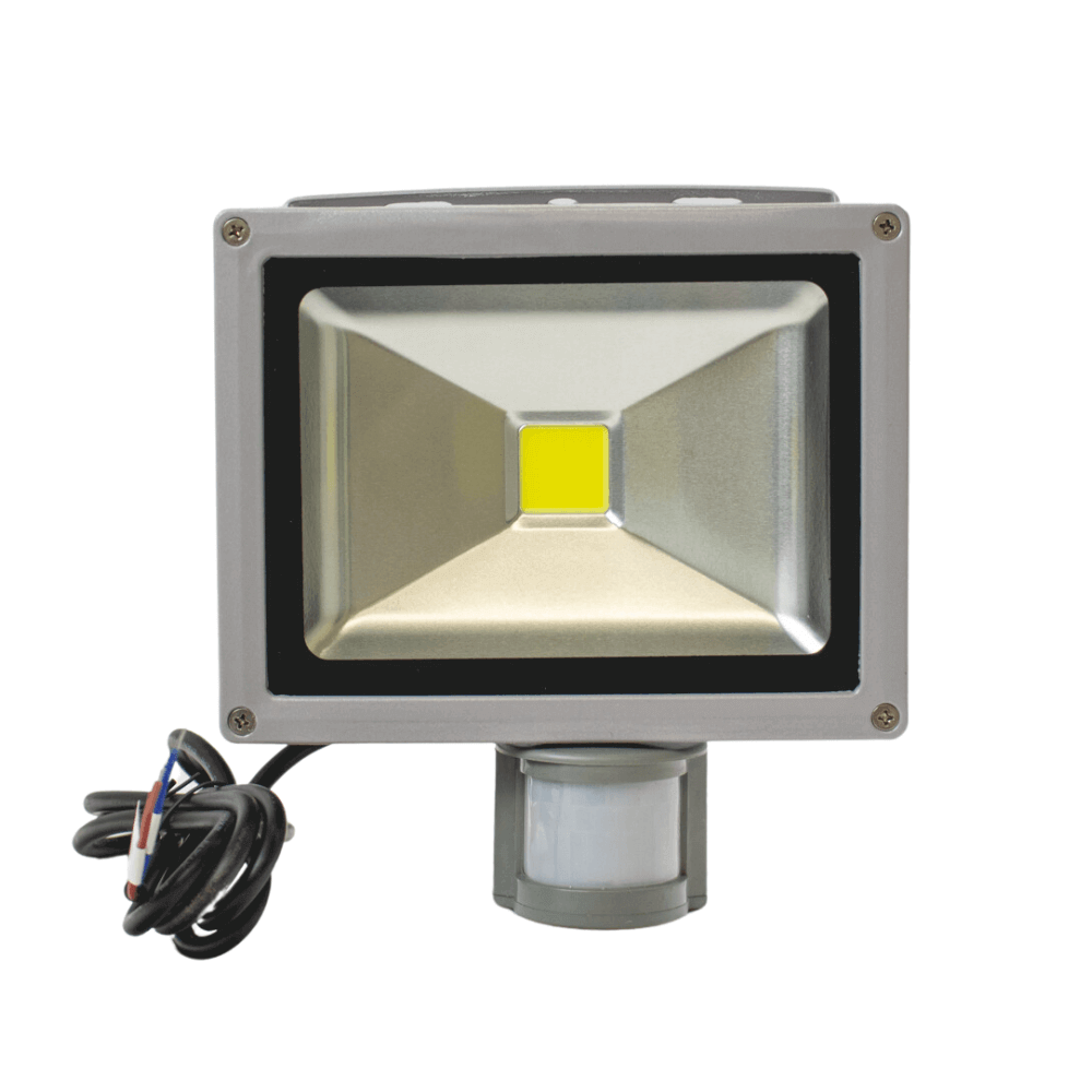 Kedron 12V 20W LED Outdoor Floodlight, waterproof, motion-activated light for off-grid systems by Cabin Depot, 2000 Lumens, high-strength aluminum.