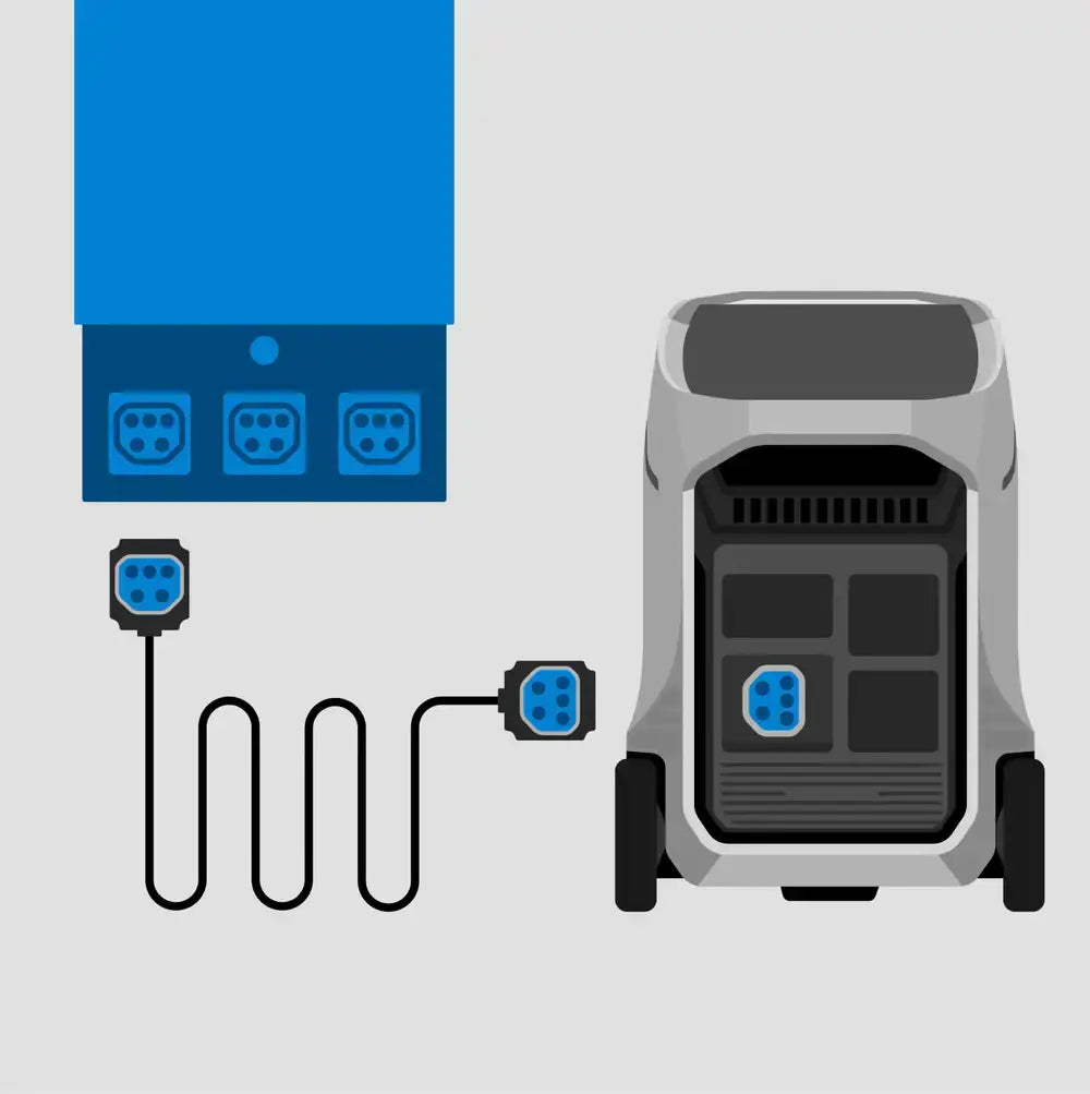 Illustration of EcoFlow Delta Pro 3 Portable Power Station with connectors, perfect for use at The Cabin Depot.