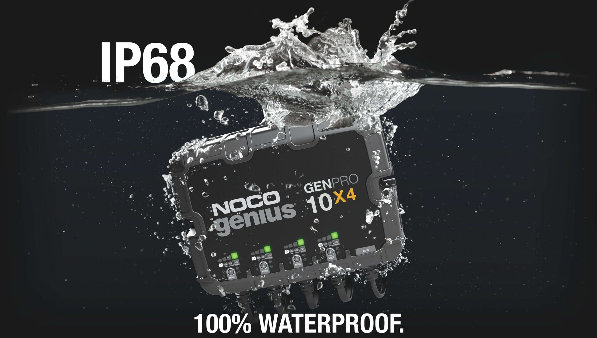 NOCO 40A Onboard Battery Charger GENPRO10X4, IP68 waterproof, available at Cabin Depot. Ideal for marine use and 12-volt batteries.