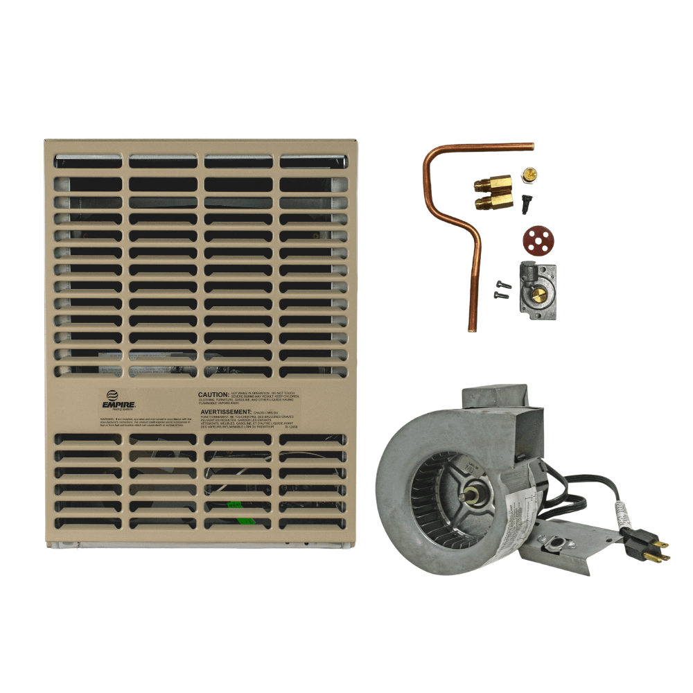 Empire 10,000 BTU Direct Vent Propane Heater with accessories from Cabin Depot; efficient heating solution.