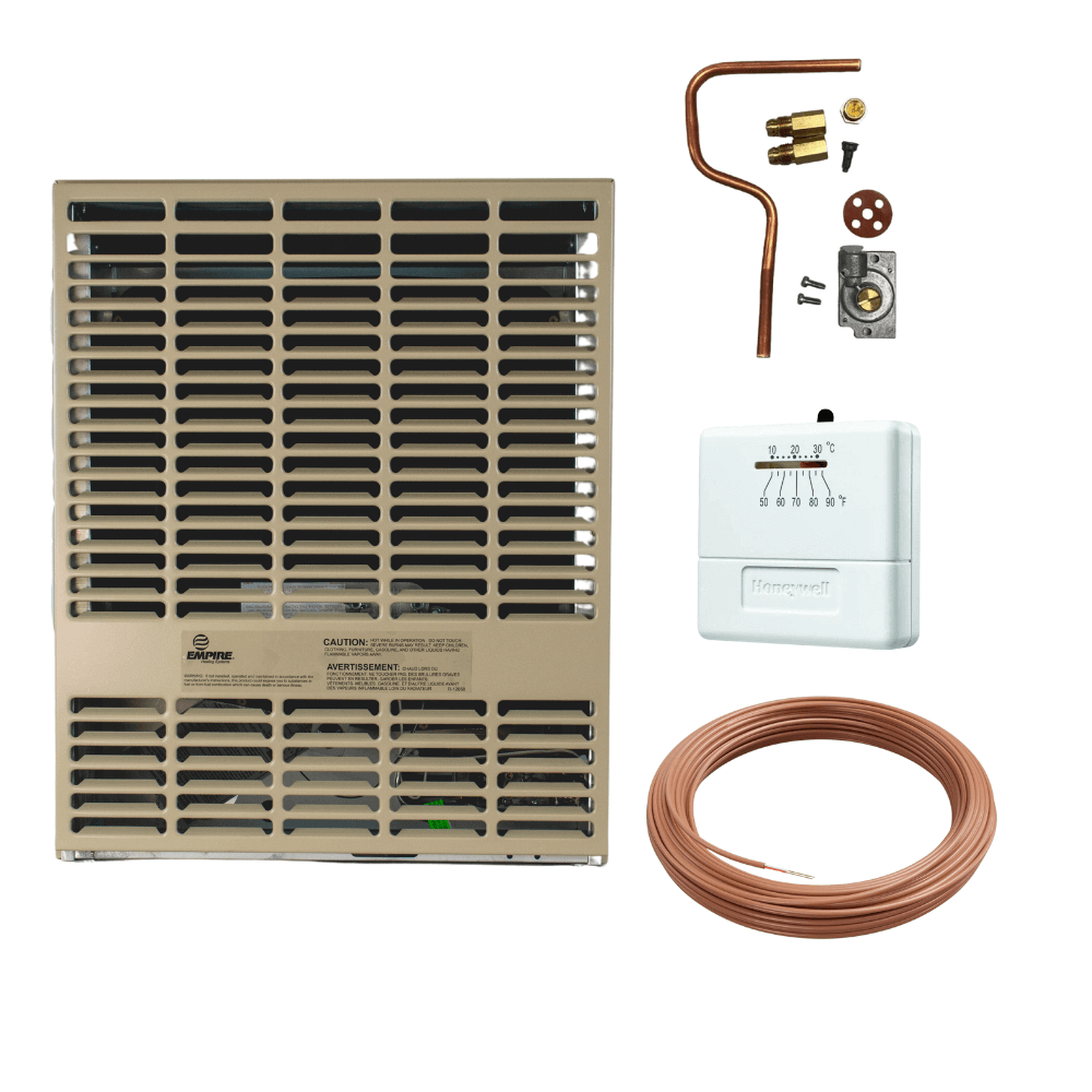 Empire 15,000 BTU Propane Heater with accessories, UL Certified, available at Cabin Depot for efficient space heating solutions.