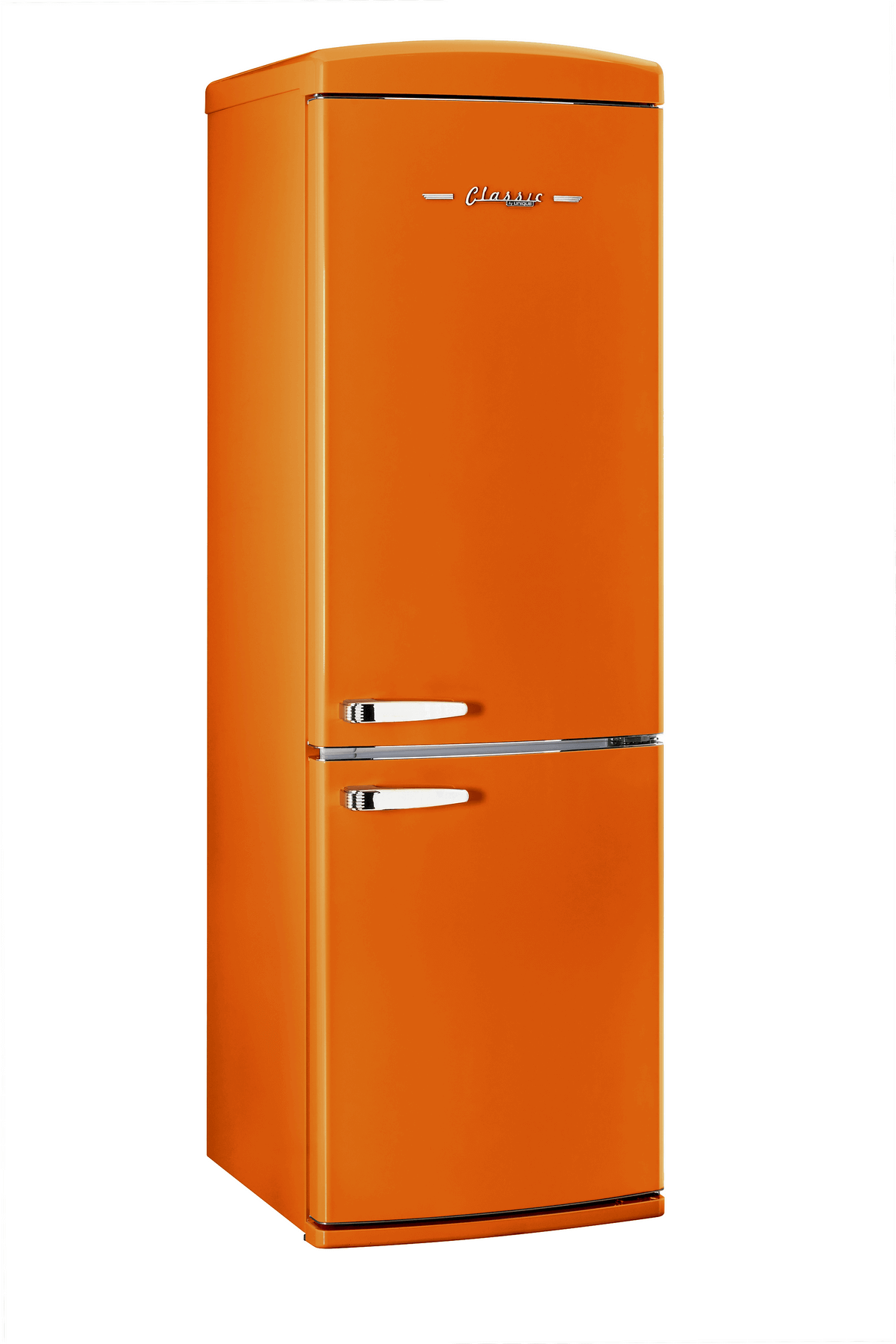 Unique 12 cu/ft Retro Bottom Mount Refrigerator in Orange, ENERGY STAR Certified, available at Cabin Depot.