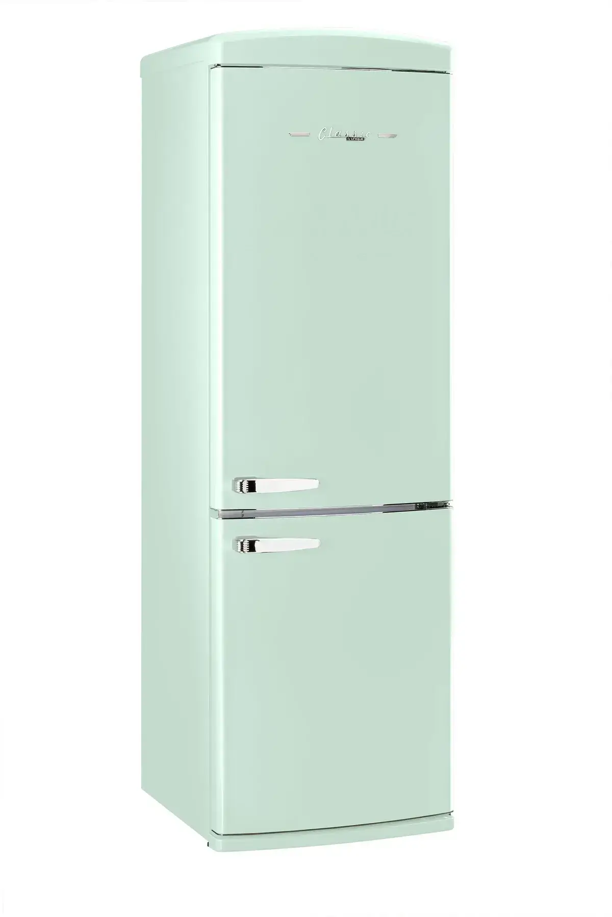 Unique Classic Retro Bottom Mount Refrigerator 12 Cu/Ft in mint green from Cabin Depot. Energy-efficient with frost-free design.