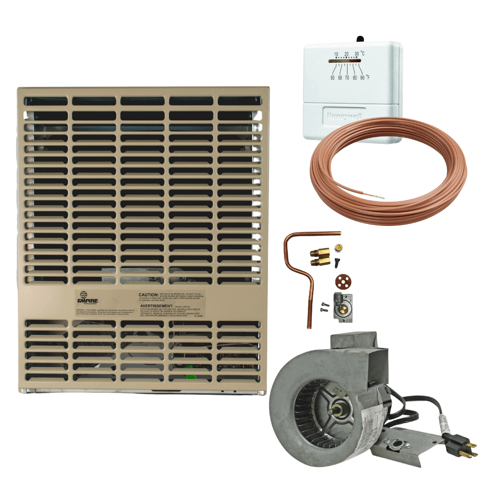 Empire 15,000 BTU Direct Vent Propane Heater with accessories; UL Certified, compact for cabins from Cabin Depot.