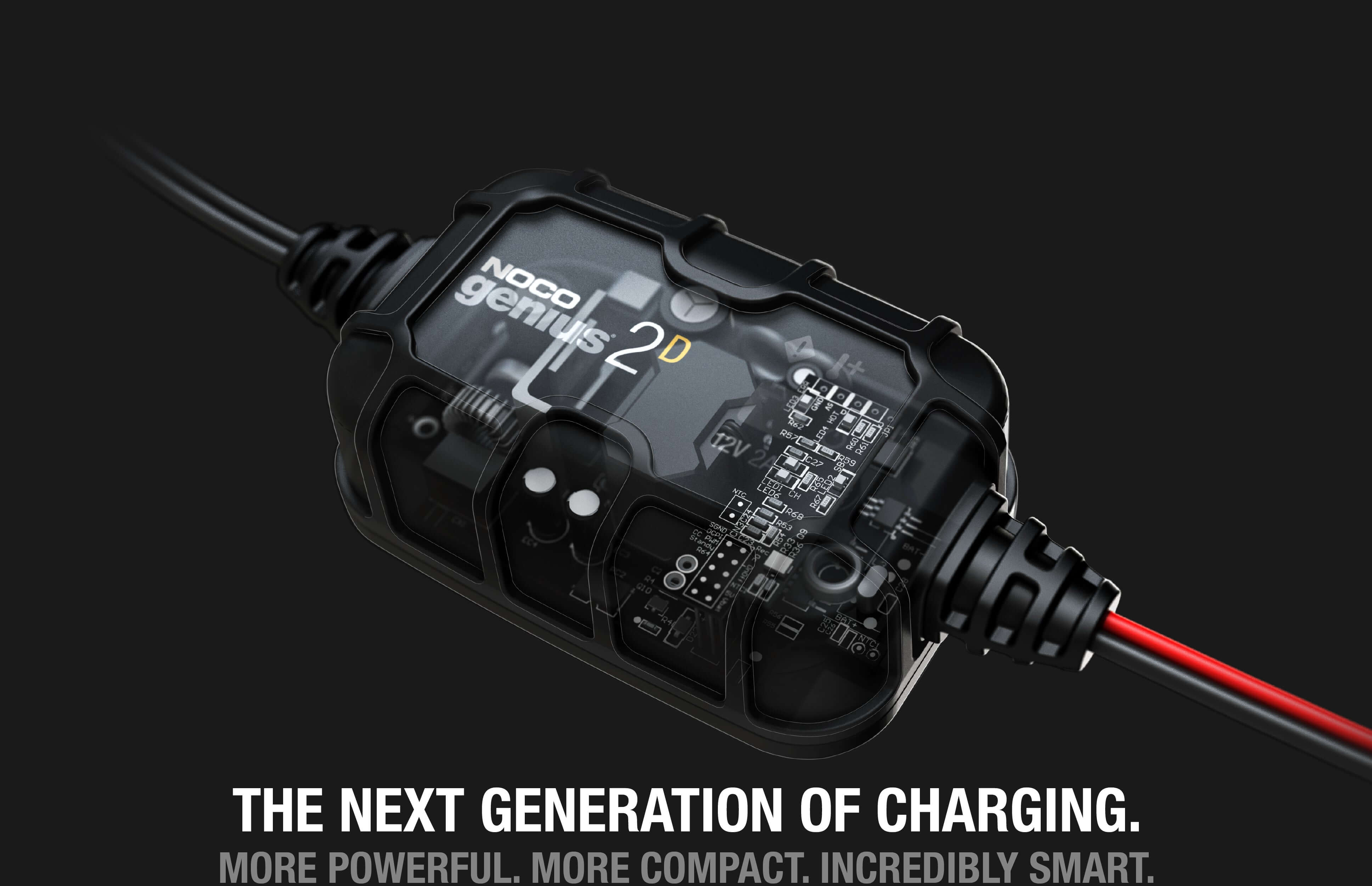 NOCO GENIUS2D 2A direct-mount battery charger for 12V lead-acid batteries, available at Cabin Depot. Powerful and compact design.