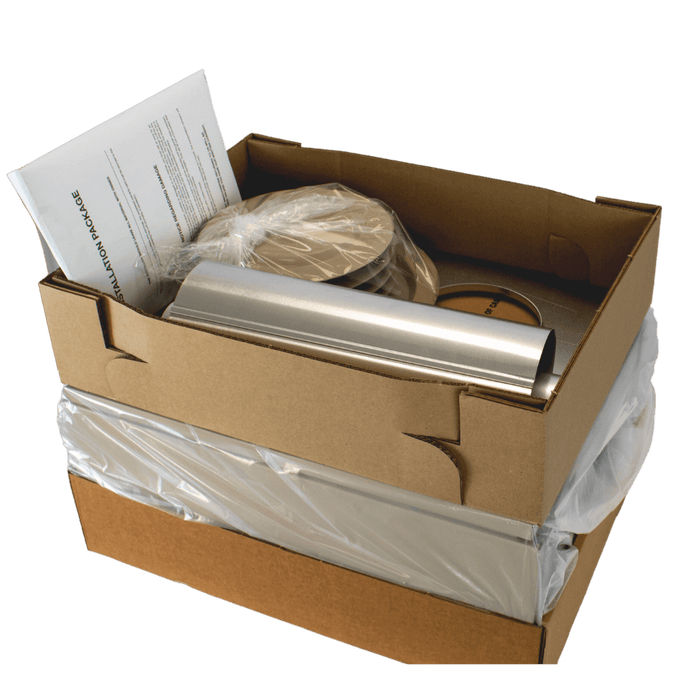 Empire Propane Direct Vent Heater DV210S package contents including parts and installation guide in a cardboard box.