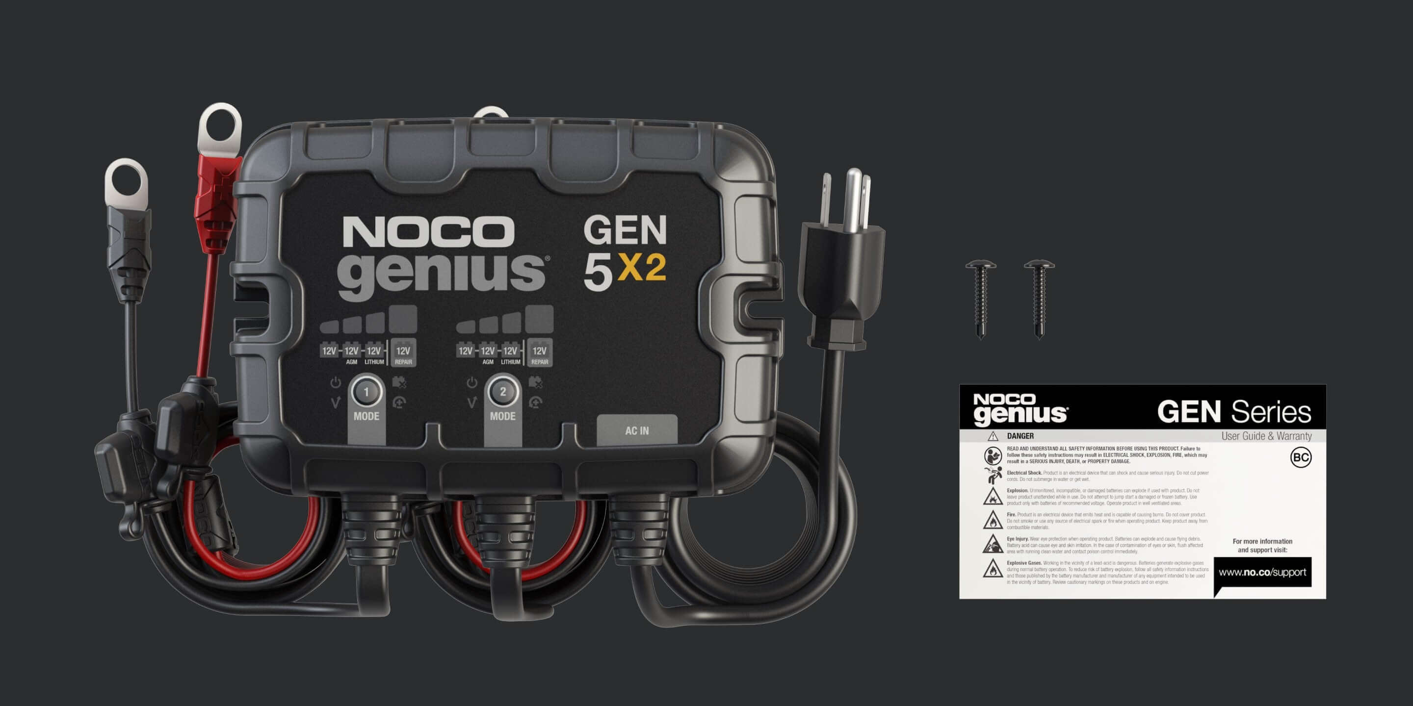 NOCO GEN5X2 10A Onboard Battery Charger, 2-Bank, available at Cabin Depot, efficient marine and boat battery maintainer.