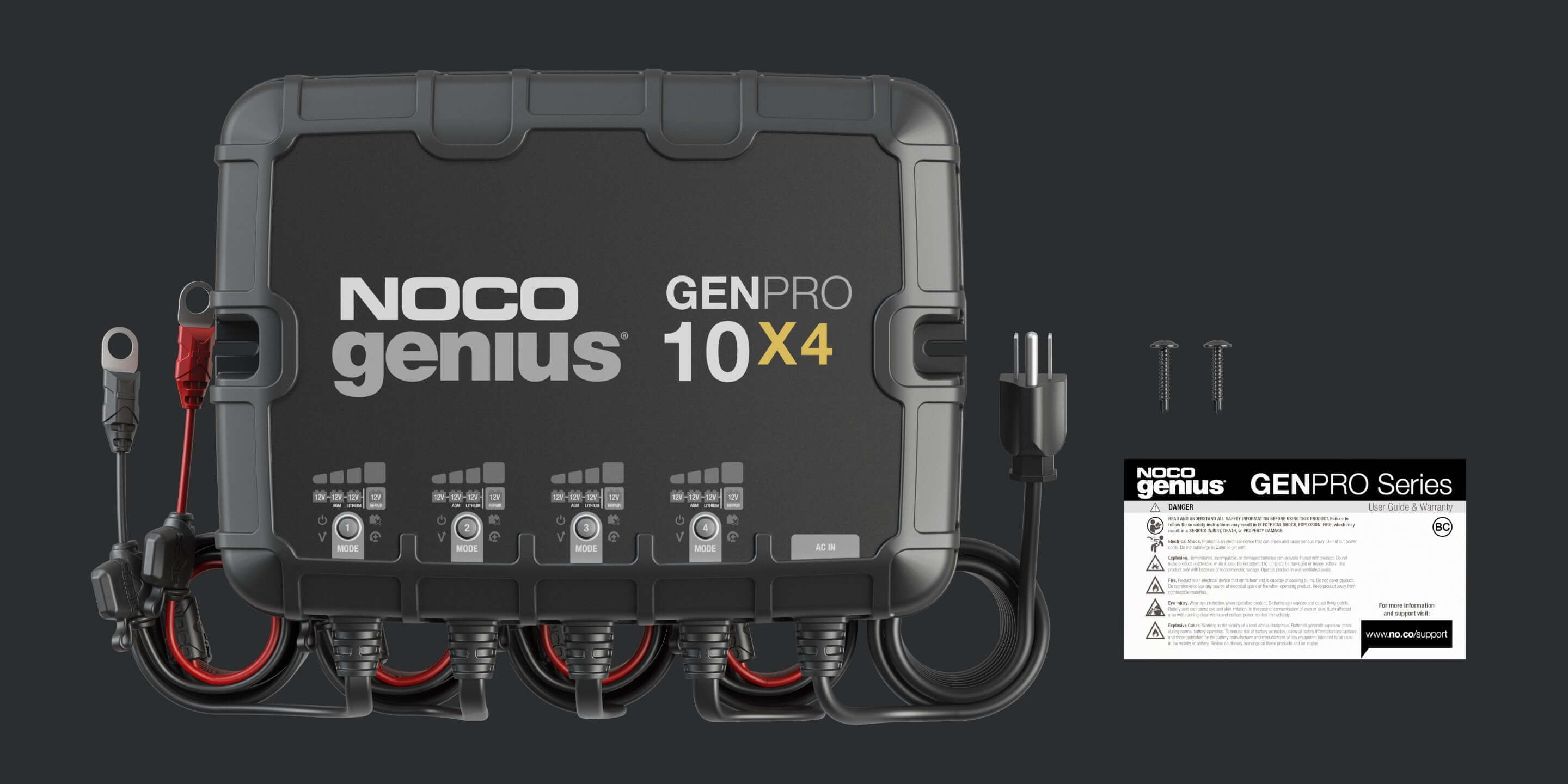 NOCO Genius GENPRO10X4 40A Onboard Battery Charger 4 Bank, ideal for marine use, available at Cabin Depot.