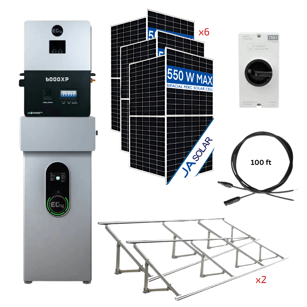 EG4 6000 XP Complete Cabin Solution solar kit with panels, wiring, and mounting for off-grid living from Cabin Depot.