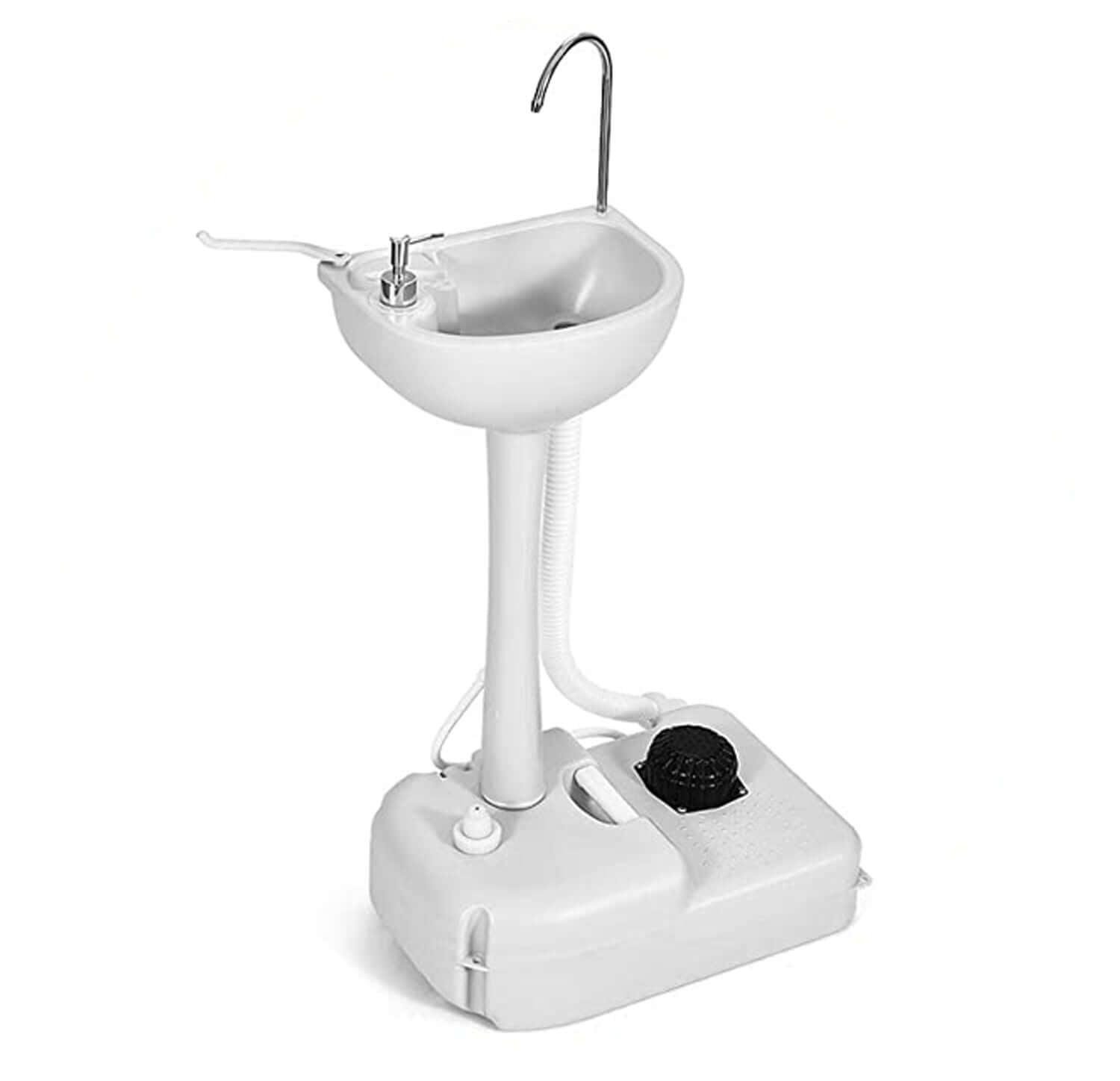 Portable sink from HomeStead Appliance for off-grid use, featuring foot pedal activation, available at Cabin Depot.