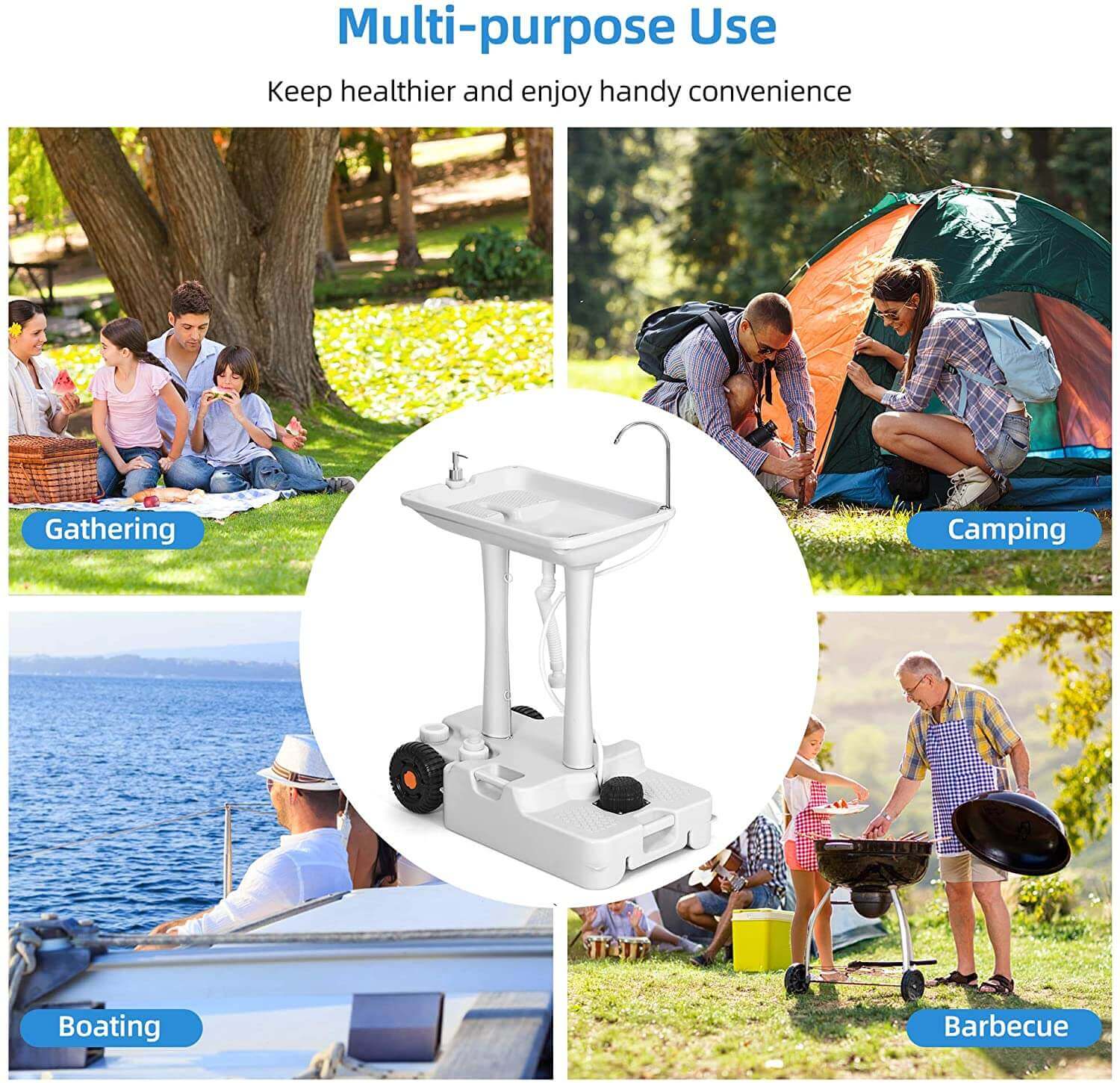 HomeStead Appliance Portable Sink with dual faucets for camping and off-grid use, available at Cabin Depot, with foot pedal operation.