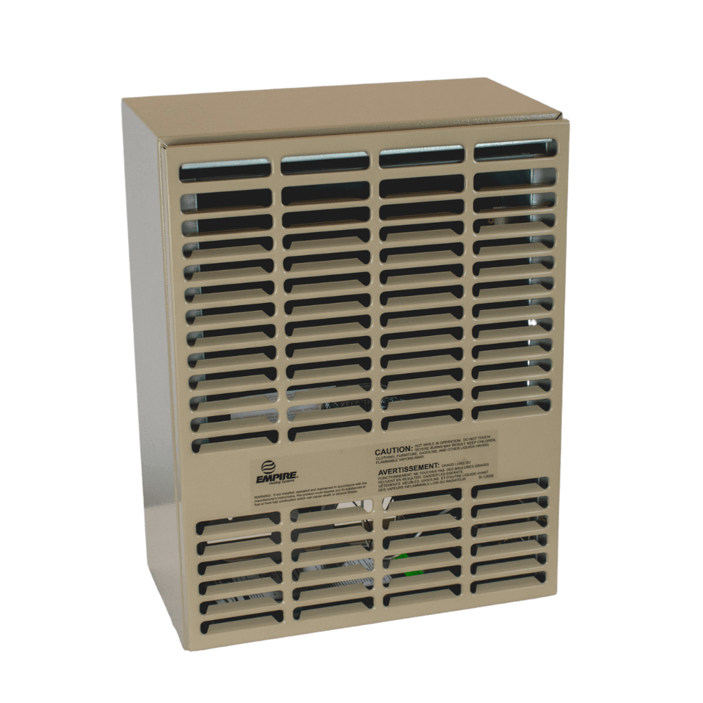 Empire 10,000 BTU Direct Vent Propane Heater from Cabin Depot, UL Certified with a 10-year warranty, compact design for small spaces.