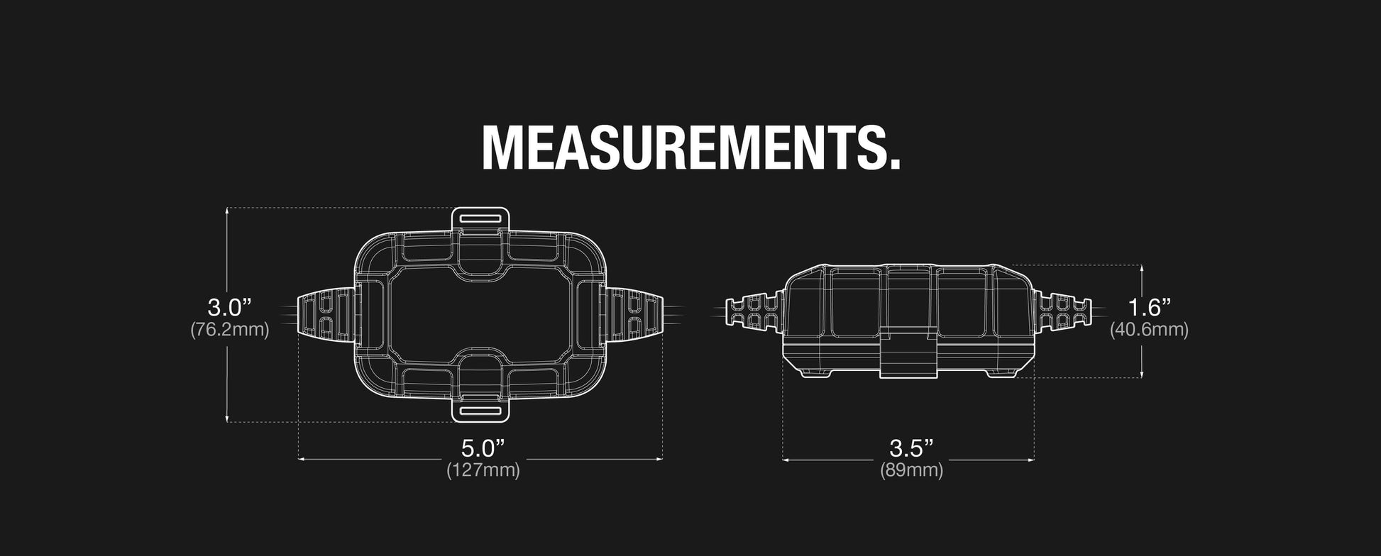 Dimensions illustration of NOCO GENIUS2D 2A Direct-Mount Battery Charger at Cabin Depot, featuring detailed measurements.