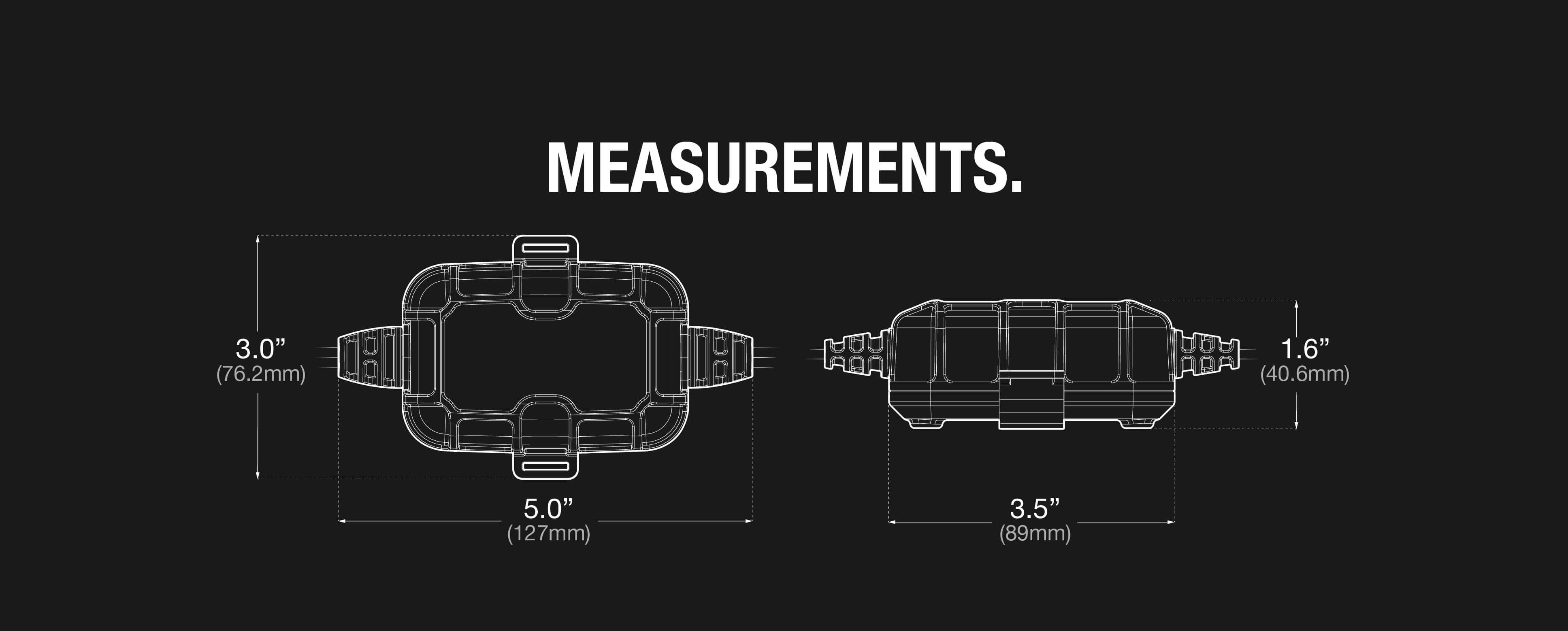 Dimensions illustration of NOCO GENIUS2D 2A Direct-Mount Battery Charger at Cabin Depot, featuring detailed measurements.