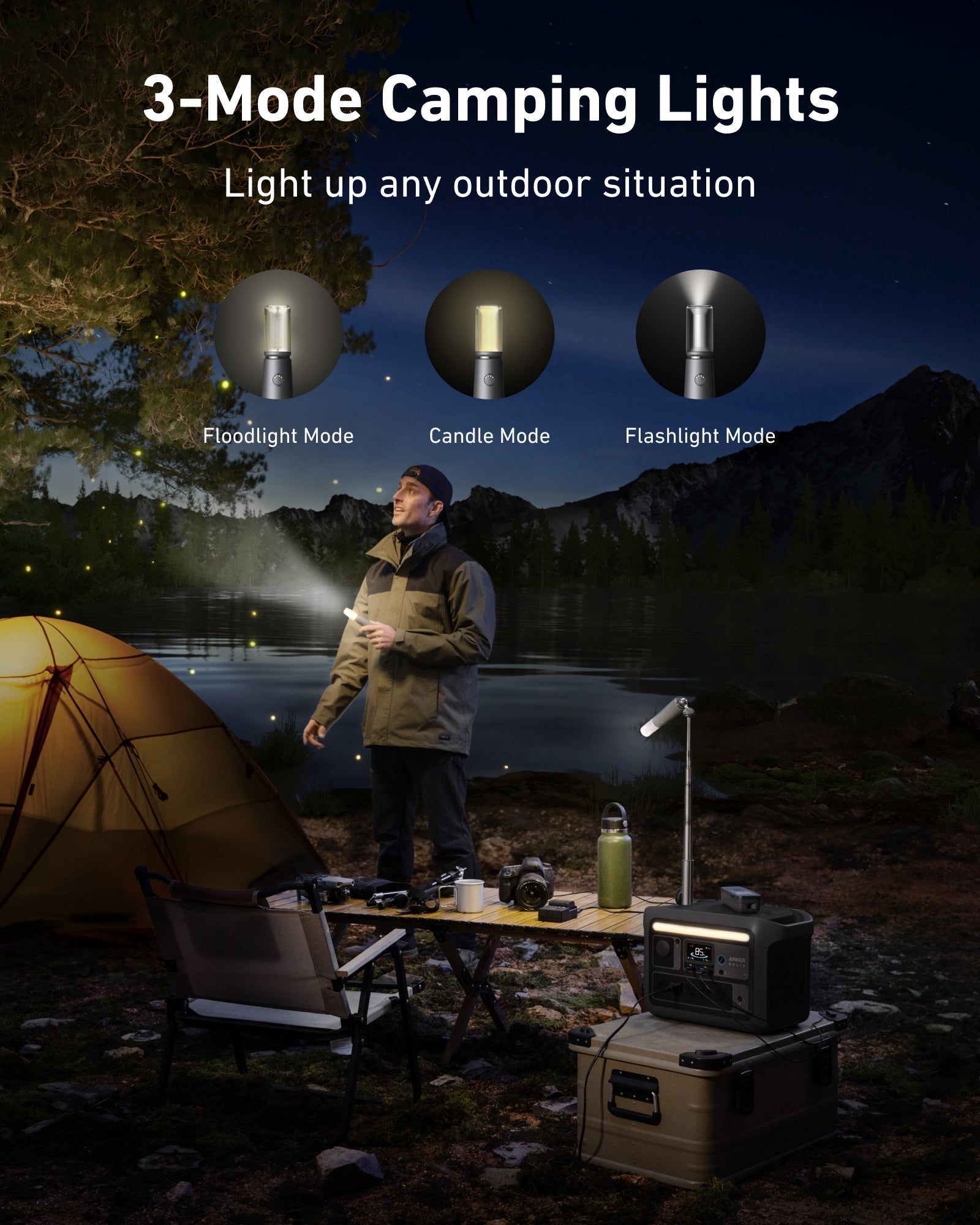 Anker SOLIX C800X Portable Power Station 3-Mode Camping Lights