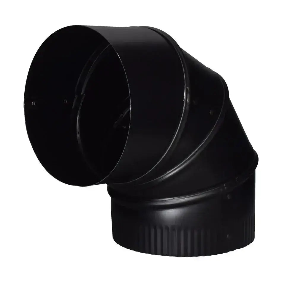 Imperial 6-inch 90-degree adjustable black matte elbow for flue pipes, available at Cabin Depot. Ideal for efficient pipe connection.