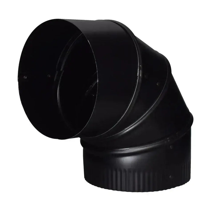 Black matte 6" adjustable 90-degree steel elbow for flue pipe connection, Imperial brand.