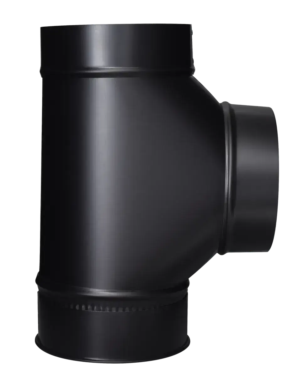Imperial 6" Cleanout Tee in Black Matte for rear outlet stoves - Available at Cabin Depot.