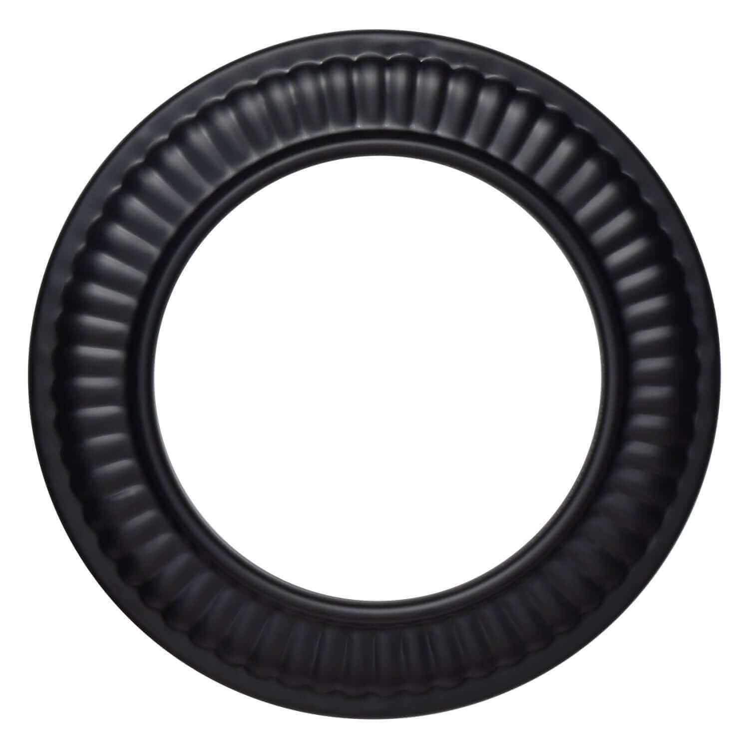Imperial 6 inch trim collar in matte black, crimped steel, UL certified, available at Cabin Depot. Durable and scratch-resistant finish.