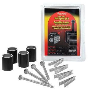 Imperial Wall Shield Spacing Kit with spacers, screws, and anchors from Cabin Depot reducing stove clearance.