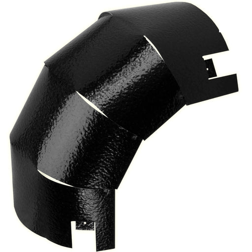 Black Imperial Stove Pipe Elbow Heat Shield for 90° pipe fitting, adaptable to 5"-8" stove pipes, protects walls from heat.