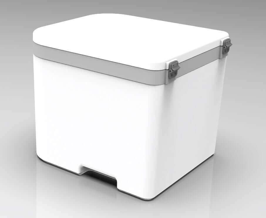 OGO Nomad compost toilet with urine diverting bowl, available at Cabin Depot. Features modern design with compostable bag system.