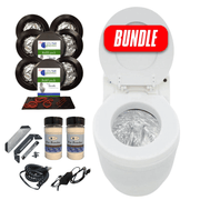 Laveo Dry Flush Portable Toilet Bundle with accessories for RV, camping, and cabin use - Available at Cabin Depot.