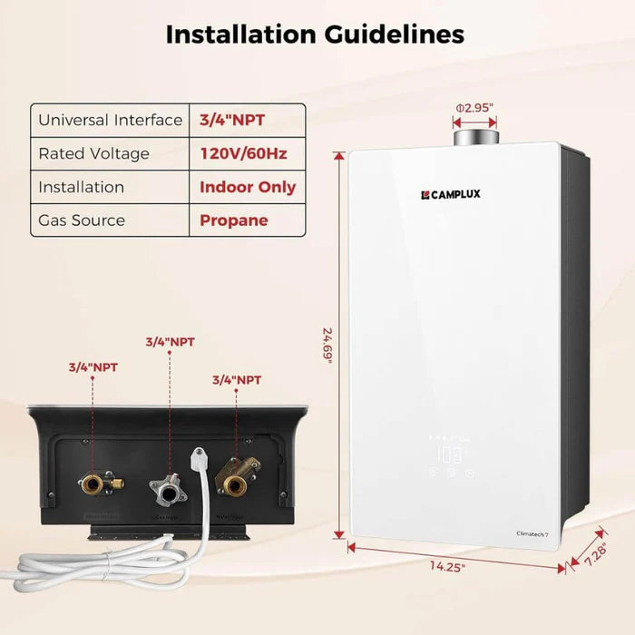 Chauffe-eau instantané d'intérieur Camplux Climatech-7, 6,86 GPM