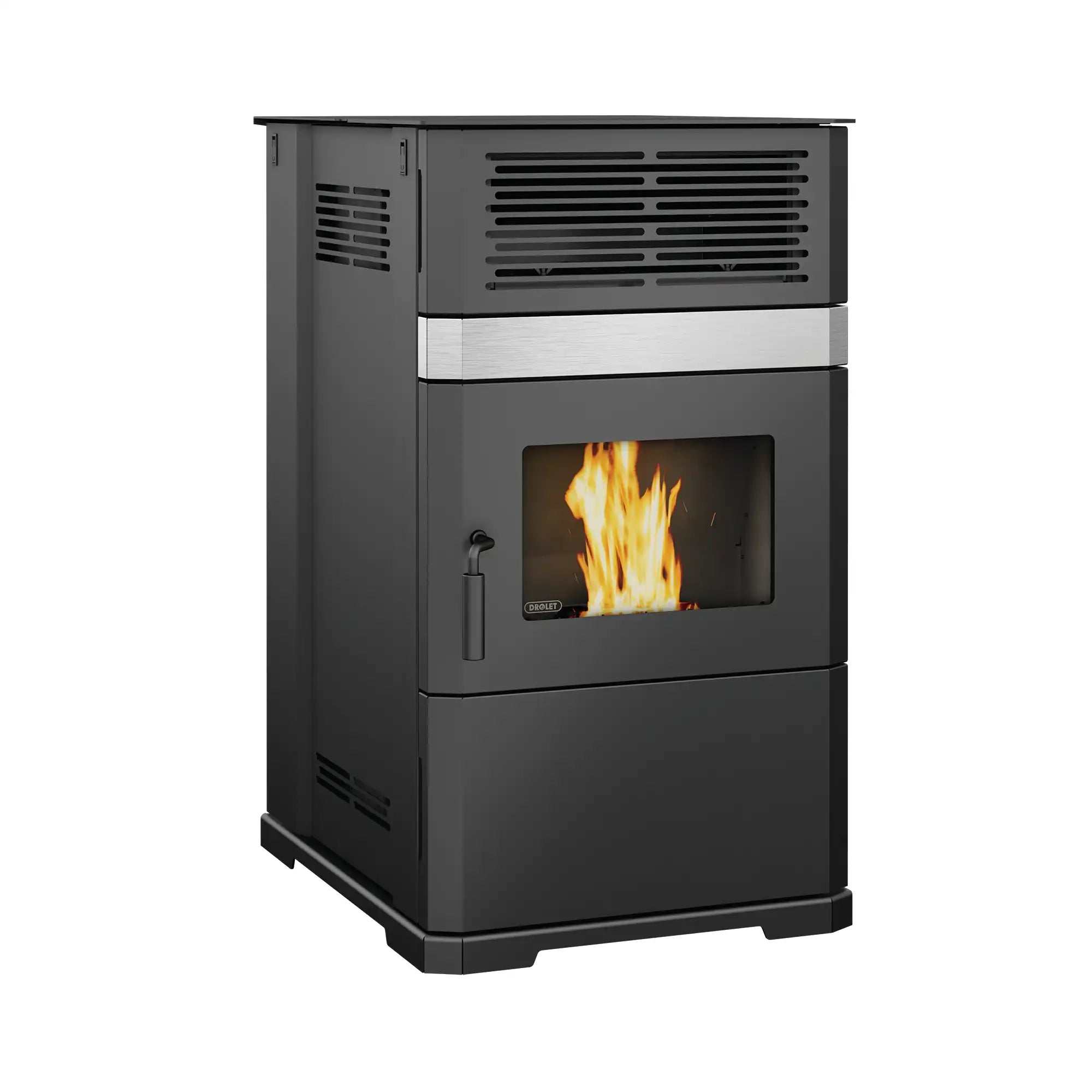 Drolet ECO-65R Pellet Stove by Cabin Depot, 50,800 BTU/h and 77% efficiency, heats up to 2,600 ft² with 100-hour burn time.