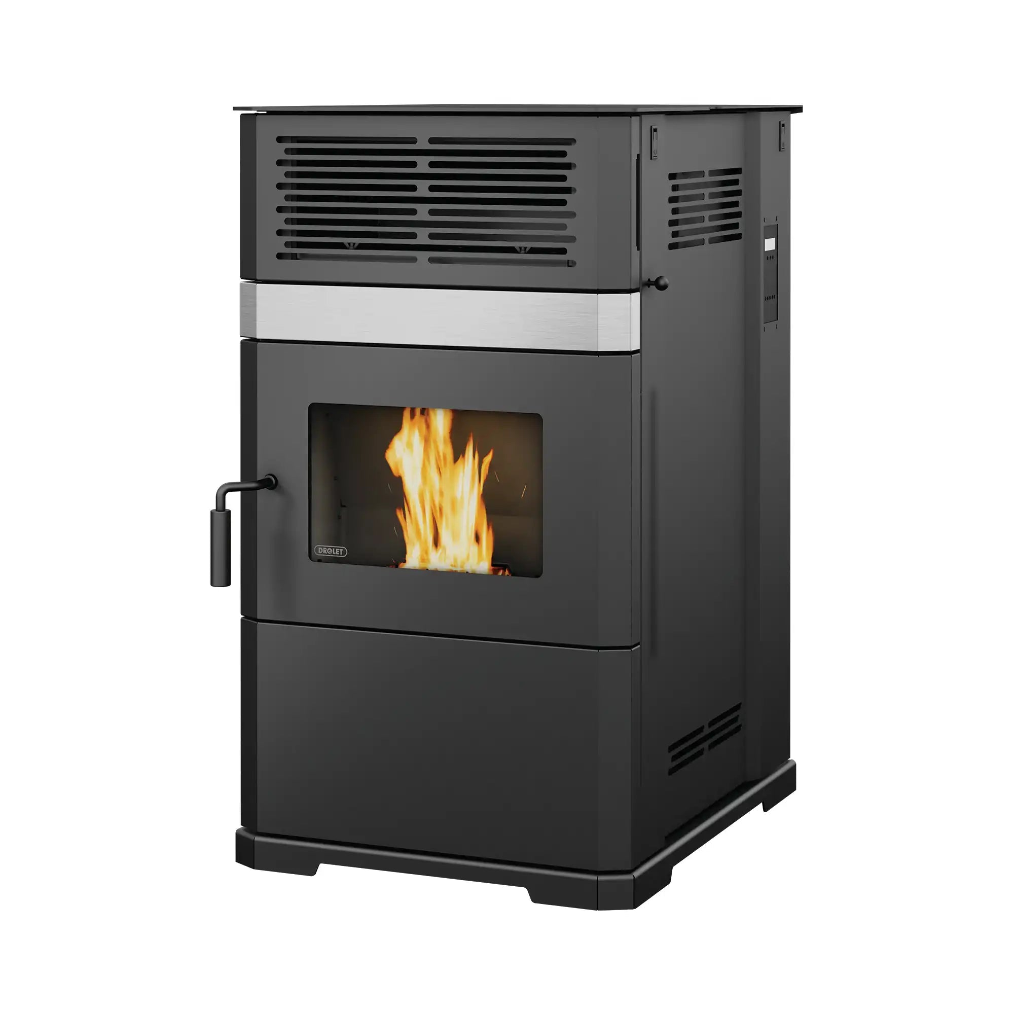 Drolet ECO-65R Pellet Stove - Efficient heating up to 2,600 ft², 125 lb hopper, 50,800 BTU at 77% efficiency. Available at Cabin Depot.