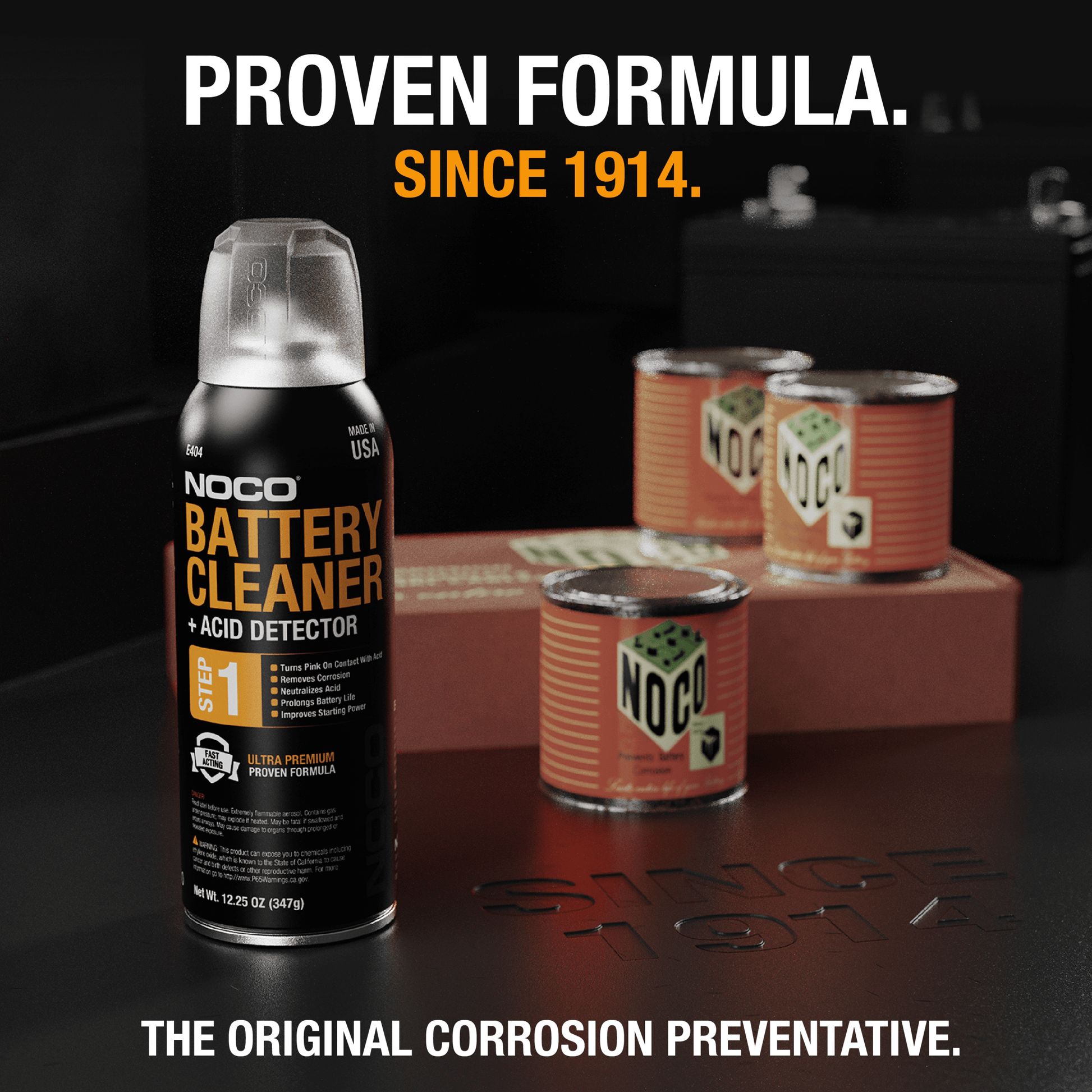 NOCO 14oz Battery Cleaner and Acid Detector, original corrosion preventative, available at Cabin Depot, proven formula since 1914.