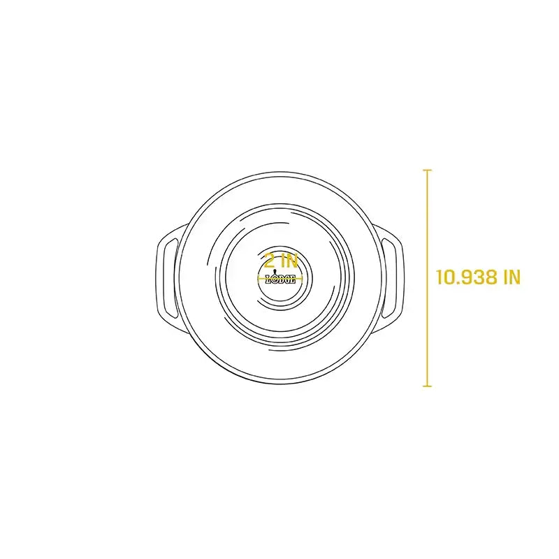 Top view line drawing of Lodge 5.5 Quart Red Enameled Cast Iron Dutch Oven with dimensions, available at Cabin Depot.