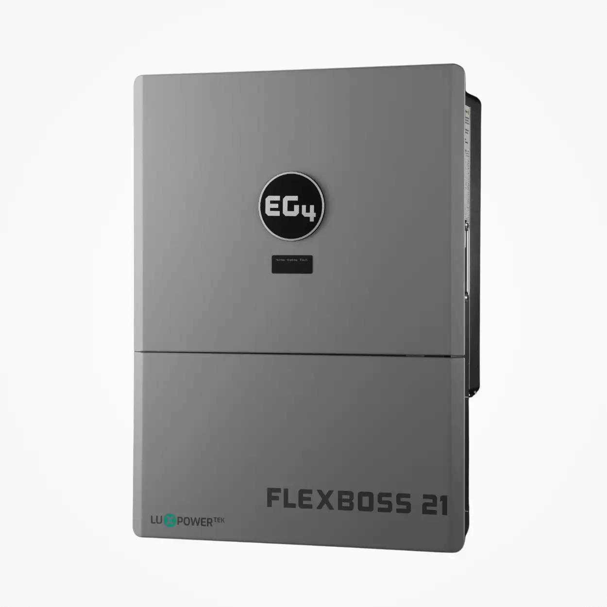 EG4 FlexBOSS21 hybrid inverter, 48V split phase, 21kW PV input, UL1741 certified, available at Cabin Depot, front view.