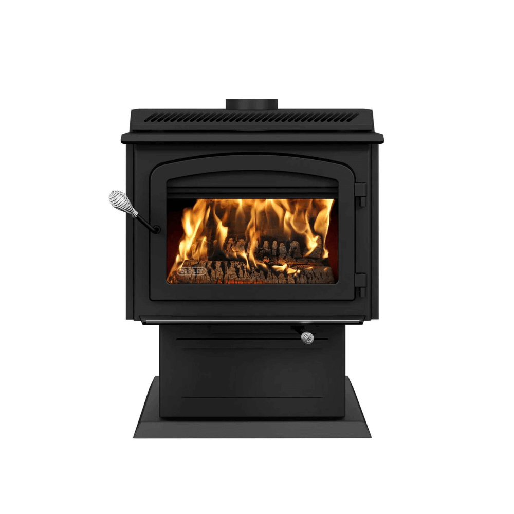 Drolet HT-3000 Wood Stove for efficient heating, available at Cabin Depot, eco-friendly with 110,000 BTU output ideal for 2,700 ft² spaces.