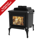 J.A. Roby Master Wood Stove - Exclusive Cabin Depot 120,000 BTU heating capacity with powerful blower for fast warming.