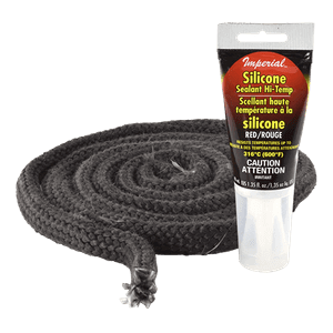 Imperial 5/8" Fiberglass Gasket Kit in black with adhesive, enhances stove efficiency. Available at Cabin Depot.