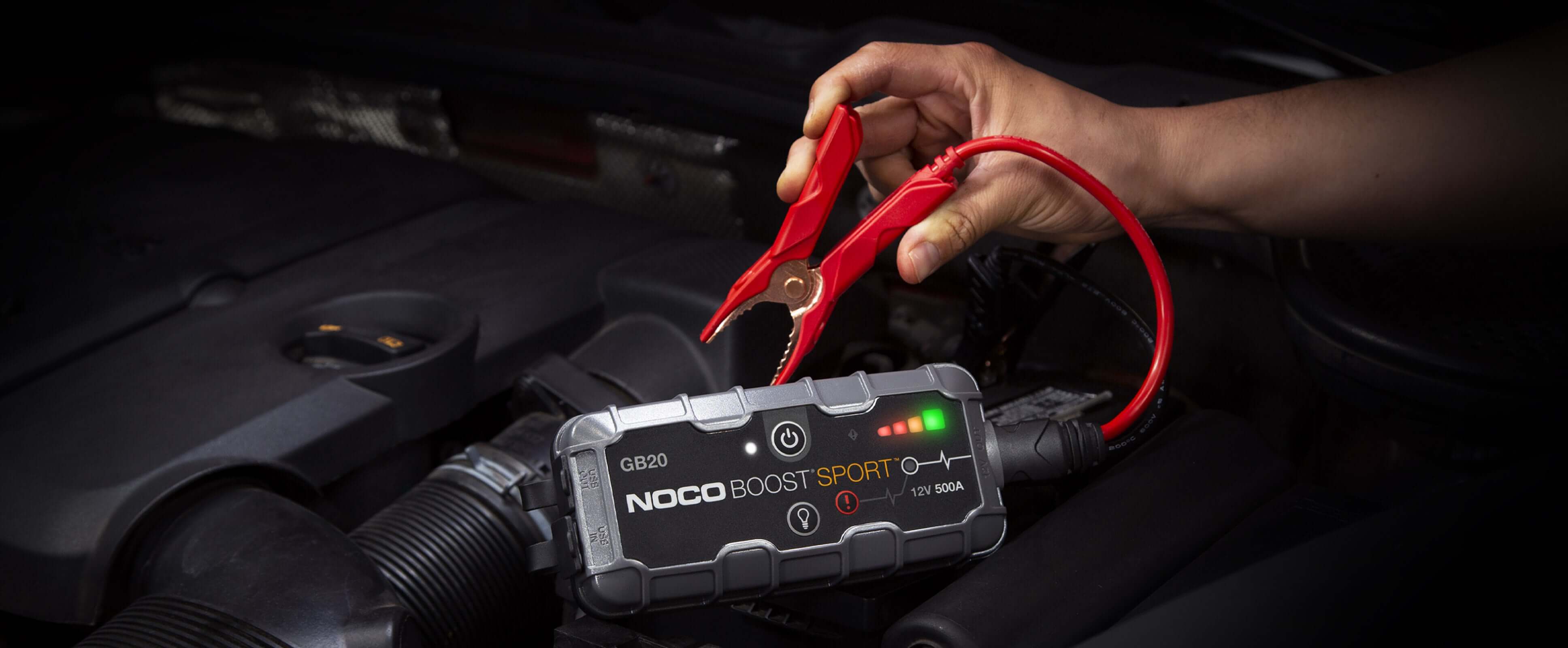 Alt Tag: NOCO GB20 12V 500A UltraSafe Lithium Jump Starter with spark-proof technology from Cabin Depot